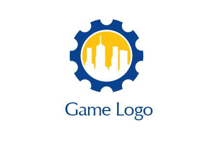 skyscrapers in circle gear logo