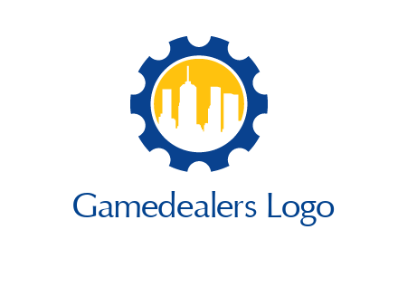 skyscrapers in circle gear logo