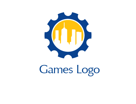 skyscrapers in circle gear logo
