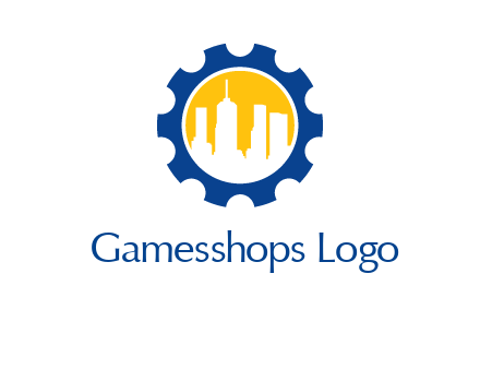 skyscrapers in circle gear logo