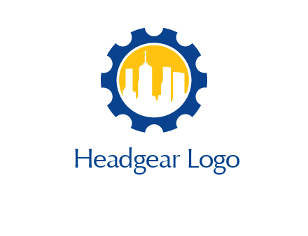 skyscrapers in circle gear logo