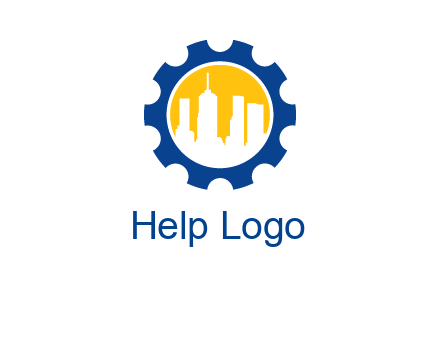 skyscrapers in circle gear logo