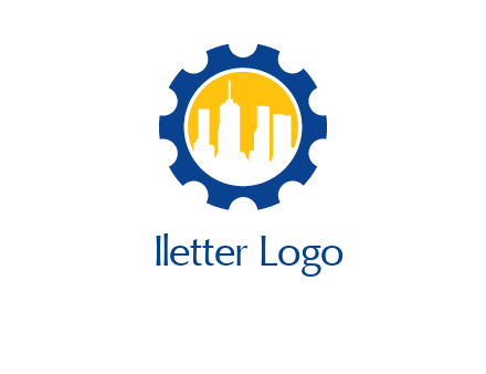 skyscrapers in circle gear logo
