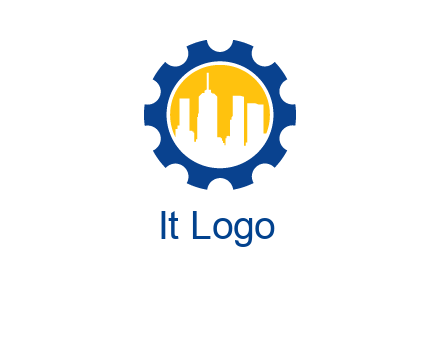 skyscrapers in circle gear logo