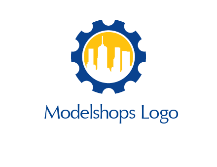 skyscrapers in circle gear logo