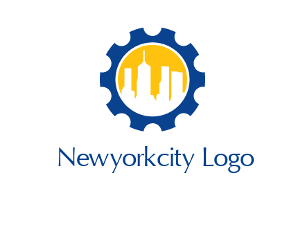 skyscrapers in circle gear logo