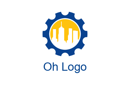 skyscrapers in circle gear logo