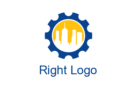 skyscrapers in circle gear logo