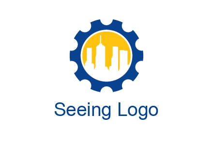 skyscrapers in circle gear logo