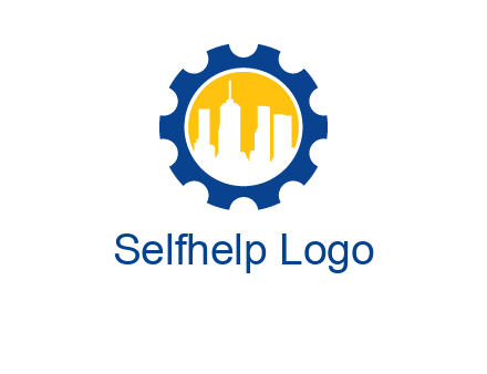 skyscrapers in circle gear logo
