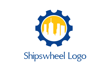 skyscrapers in circle gear logo