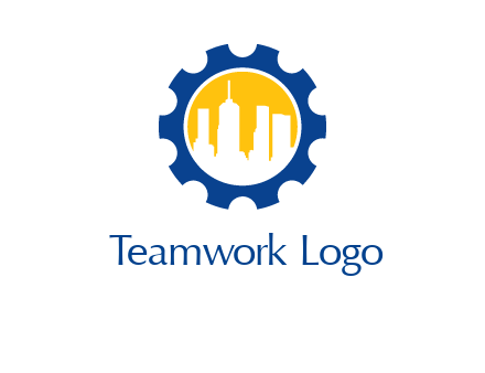 skyscrapers in circle gear logo