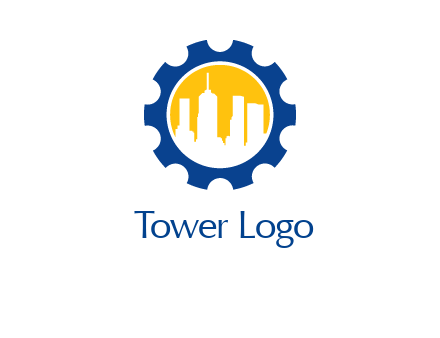 skyscrapers in circle gear logo