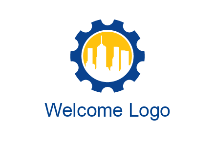 skyscrapers in circle gear logo