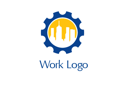 skyscrapers in circle gear logo