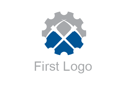 crossed pick axes in gear symbol