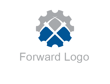 crossed pick axes in gear symbol