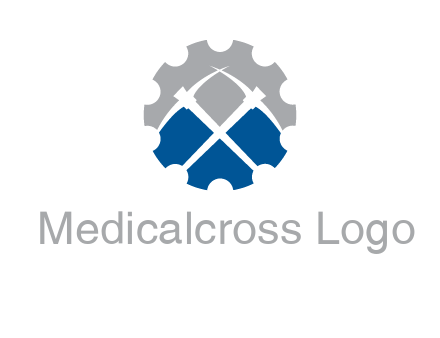 crossed pick axes in gear symbol