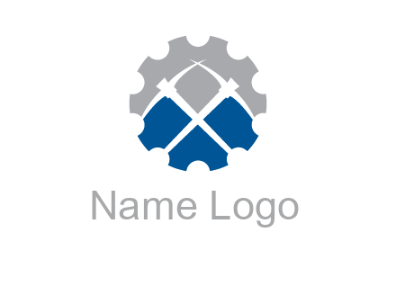crossed pick axes in gear symbol