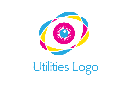 colorful abstract oval eye in center printing logo
