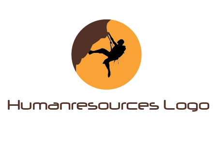 hanging mountain climber in circle logo