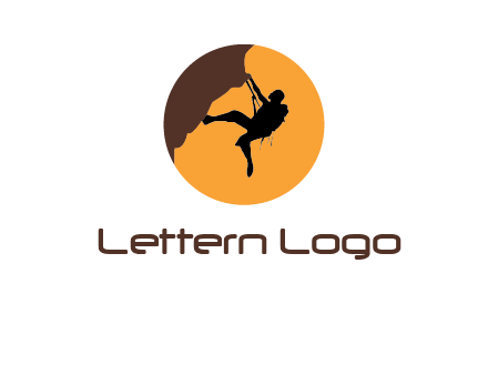 hanging mountain climber in circle logo