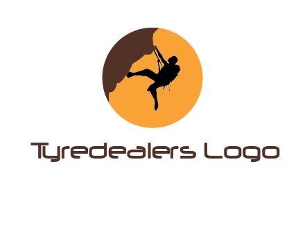 hanging mountain climber in circle logo