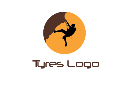 hanging mountain climber in circle logo