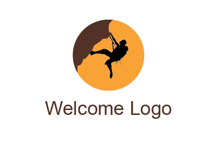 hanging mountain climber in circle logo
