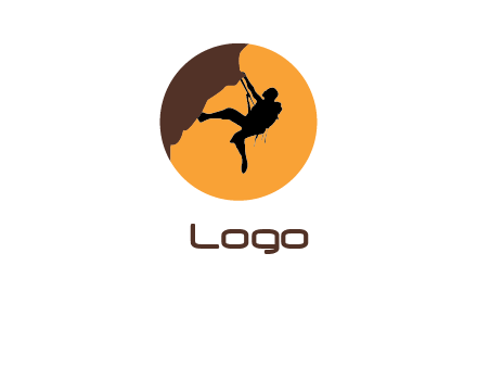 hanging mountain climber in circle logo