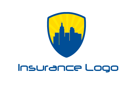 rays and buildings in shield insurance logo