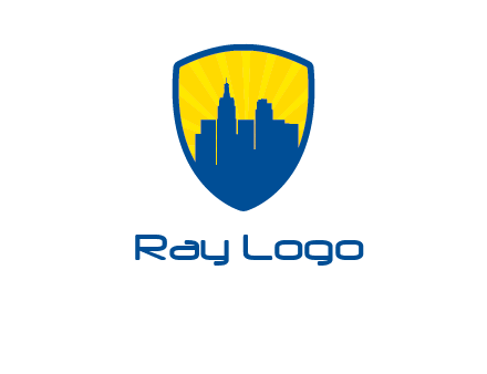 rays and buildings in shield insurance logo