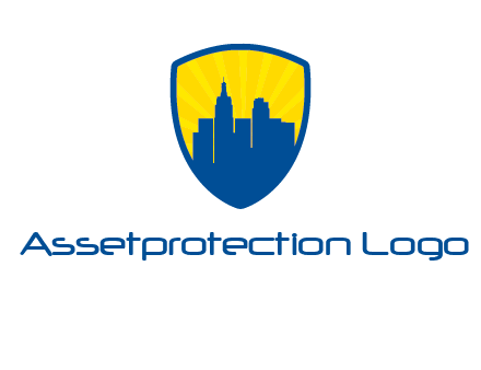 rays and buildings in shield insurance logo