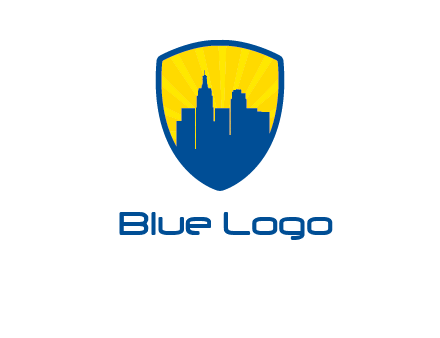 rays and buildings in shield insurance logo