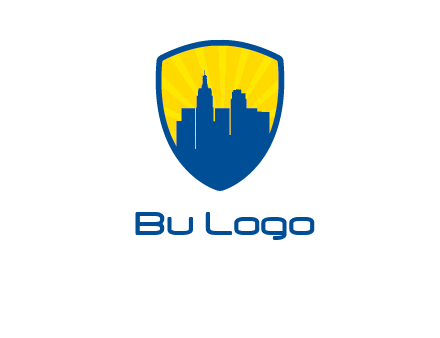 rays and buildings in shield insurance logo