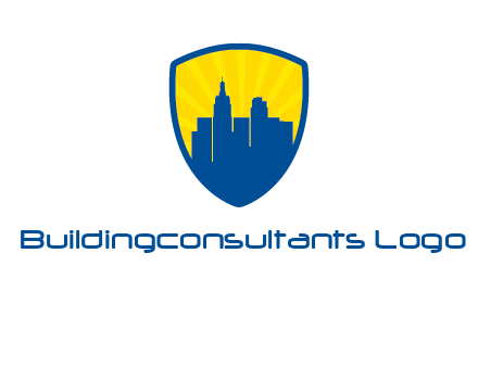 rays and buildings in shield insurance logo