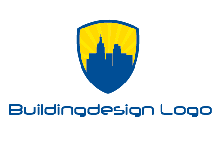 rays and buildings in shield insurance logo