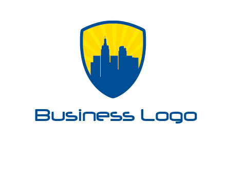 rays and buildings in shield insurance logo