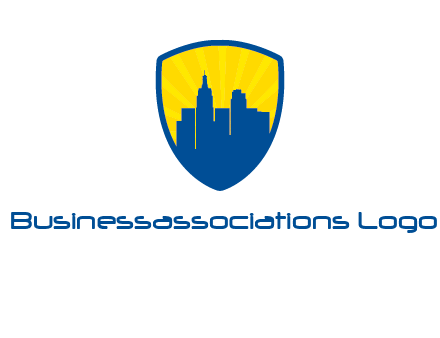 rays and buildings in shield insurance logo