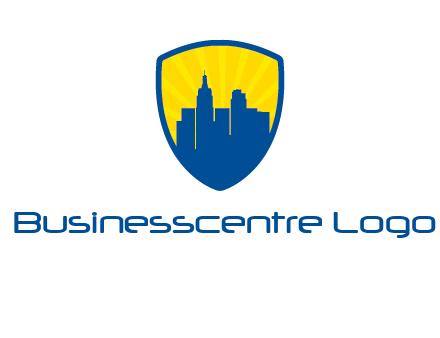 rays and buildings in shield insurance logo