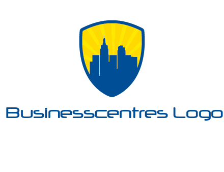 rays and buildings in shield insurance logo