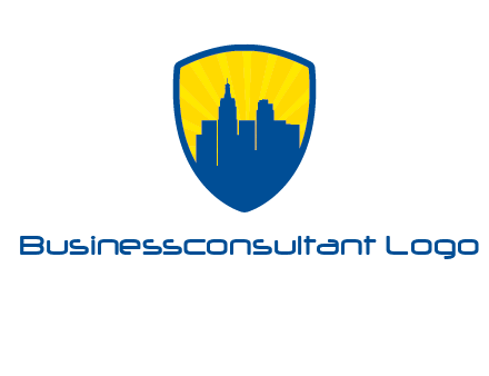 rays and buildings in shield insurance logo