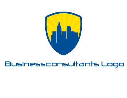 rays and buildings in shield insurance logo