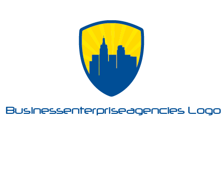 rays and buildings in shield insurance logo