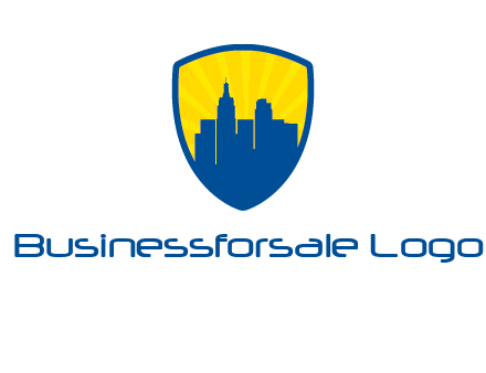 rays and buildings in shield insurance logo