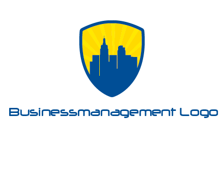 rays and buildings in shield insurance logo