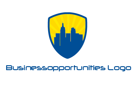 rays and buildings in shield insurance logo