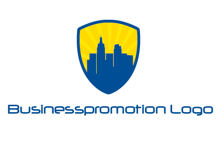 rays and buildings in shield insurance logo
