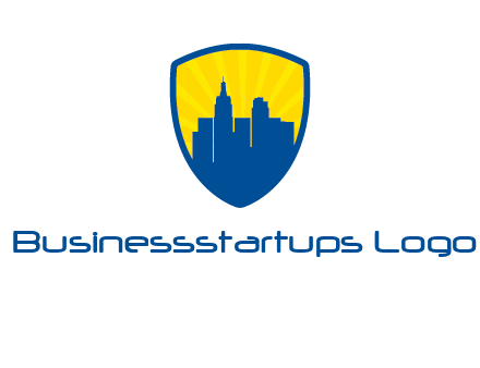rays and buildings in shield insurance logo