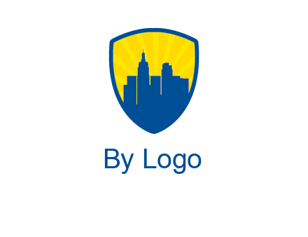 rays and buildings in shield insurance logo